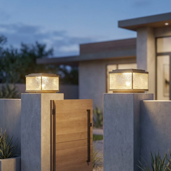 Flat Semi-Clear All-Copper Solar Post Top Light for Villa Gate
