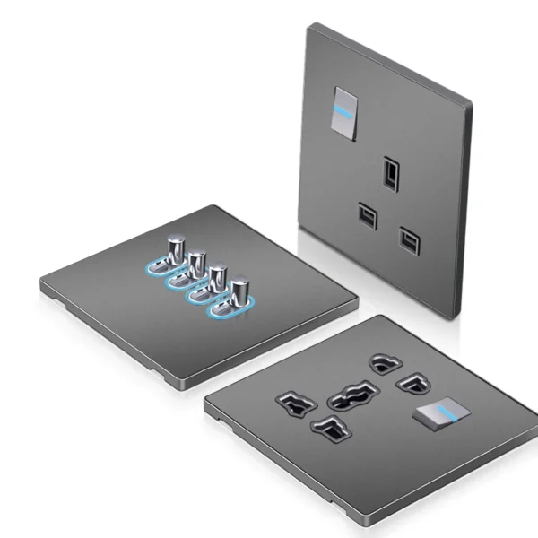 Stainless Steel Retro Double 2 Pin 4 Hole Electrical Wall Switch Sockets Smart Life Customizable CE Certified 16A 10A Waterproof