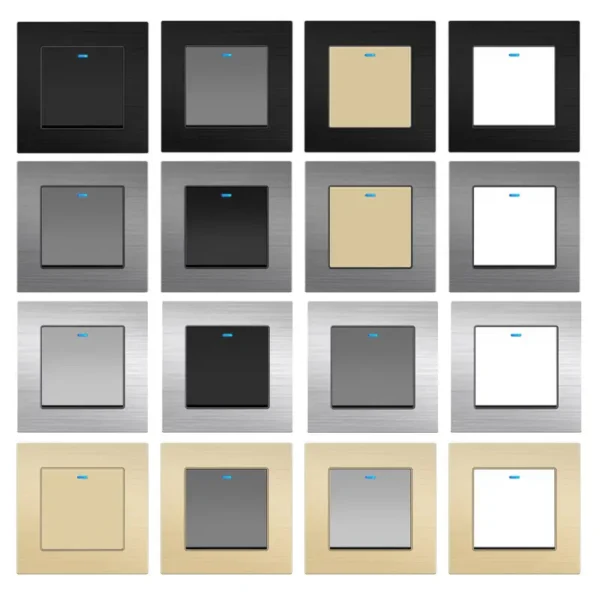 Zhejiang-made UK Standard Brushed Aluminum Retro 1 Gang 1 Way Single Pole Durable Waterproof Wall Light Switch 10A LED Indicator