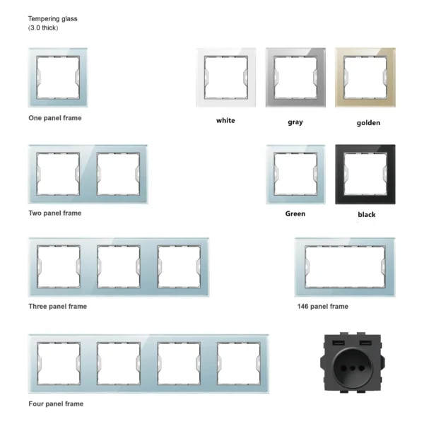 Wall Mounted Retro European Black Gold White Gray Touch Glass Panel Power Socket Switch Fitting with Smart Life App