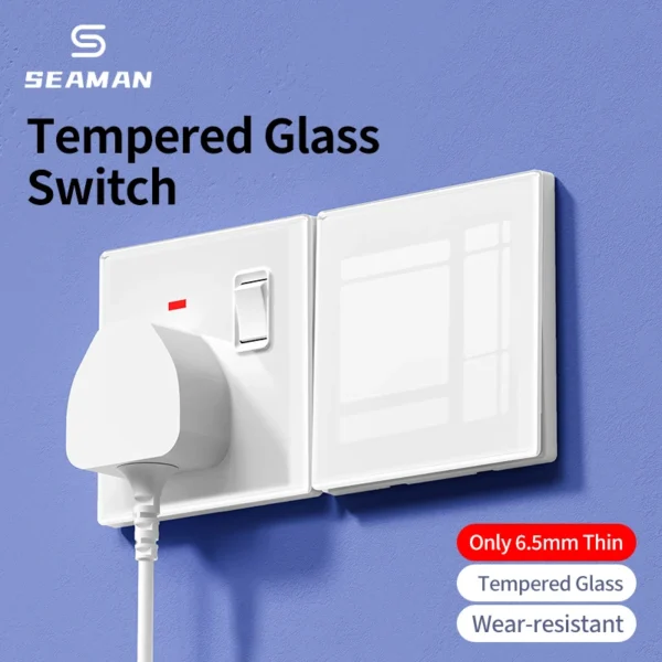 UK Durable Retro Modern Wall Socket Light Switches Tempered Glass 2 Outlets 2 USB Ports Easy Installation British Standard Plug