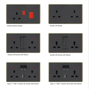Frosted Wall Switch Socket Universal 13A/16A UK Plastic Board Plating Frame USB+Type C Industrial Hospital IP21 CE ROHS FCC
