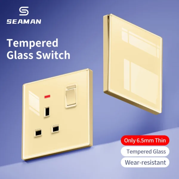 Custom Retro Durable Electrical Light Wall Socket Glass Switches Panel Socket Gang UK US EU Standard Electric Switch Sockets