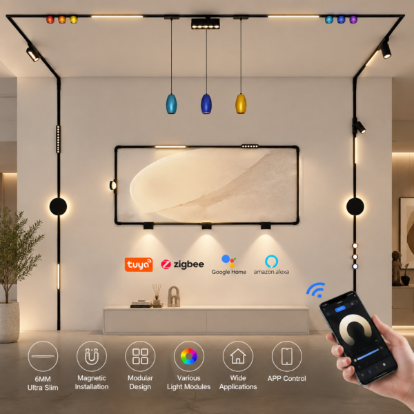 Euro Track Lighting Project Ultrathin 6mm Surface Recessed Hidden Ceil 48V Rail Lights Led Magnetic Track Light System