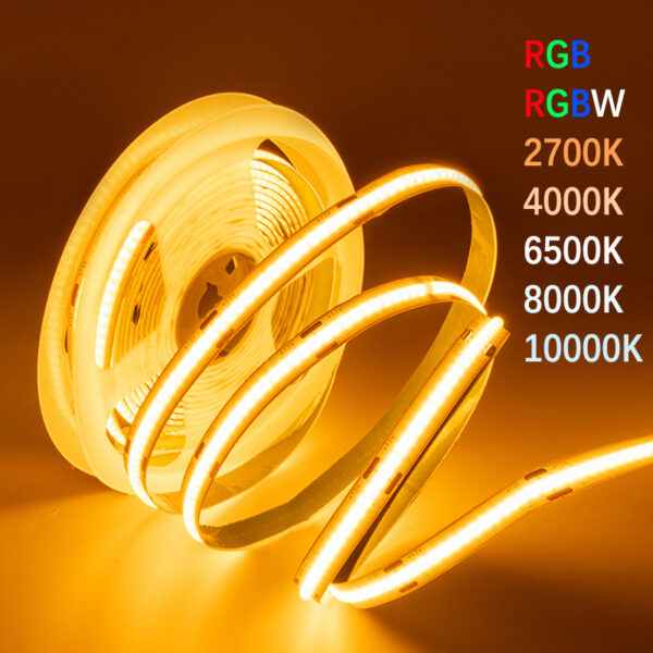 High Quality 24v Cob LED Strip Light 12v Flexible Decorative Flexible Tape Customizable Yellow/Green/Red/Purple/Pink