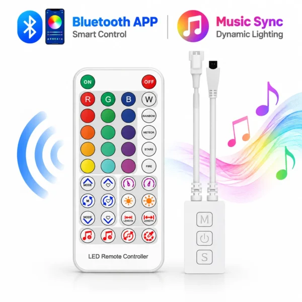 RGBIC SPI LED Strip Controller DC5-24V APP IR Remote Music Sync Addressable LED Controller for WS2811 WS2812B SK6812