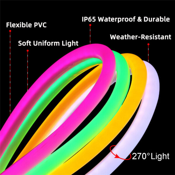 270 Degrees Round 14MM Waterproof IP65 LED Neon Rope Light 220V Flex Neon Strip Lights for Bedroom Building Outdoor Lighting