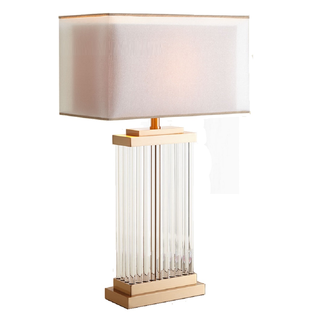 Mid Century Modern Gold and White Stripe Crystal Table Lamp With LED Light Bulb