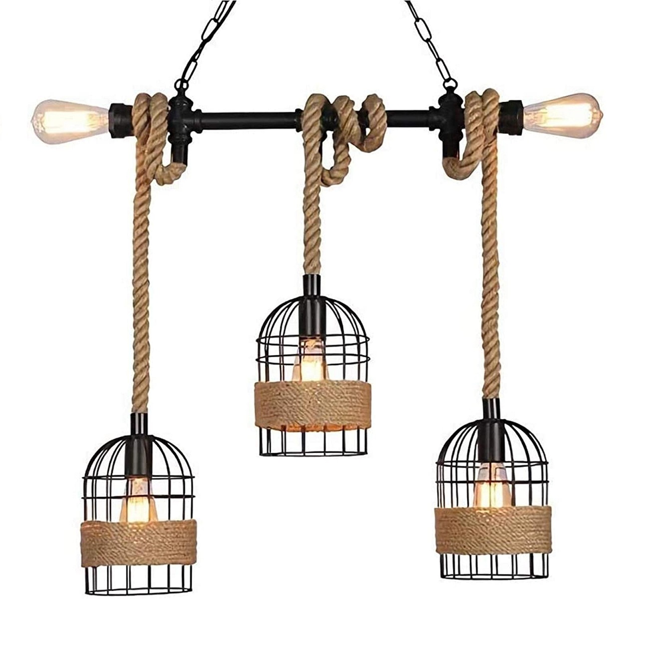 Steampunk Industrial Vintage Hemp Rope Hanging Lamp Restaurant Lamp Pendant Lamp Height Adjustable