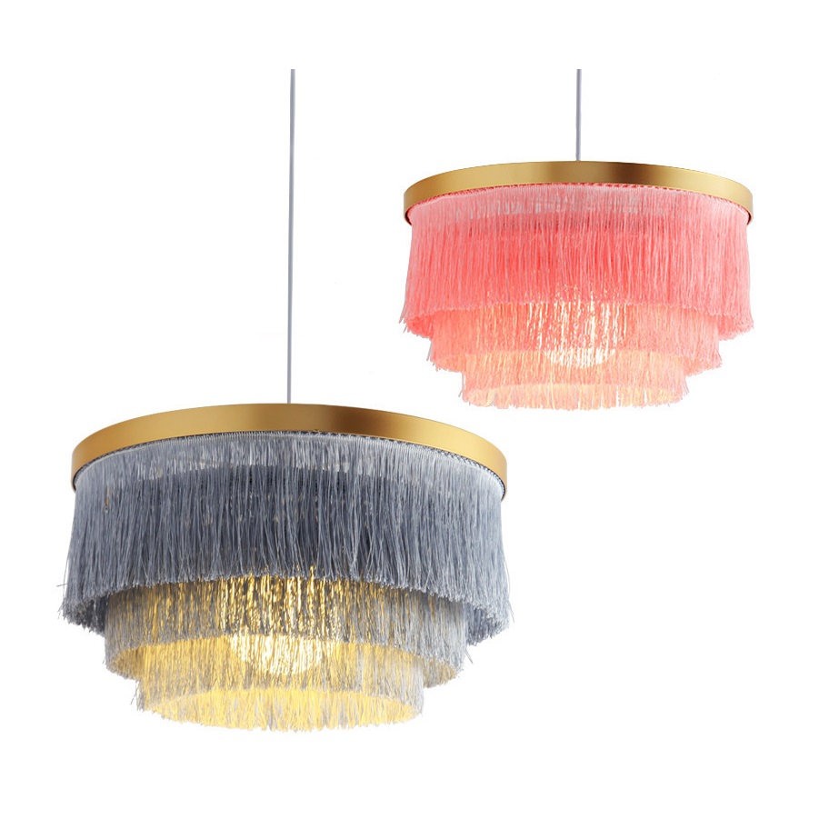 Nordic Decorative Pendant Light Warm Romantic LED Tassel Ceiling Chandeliers Gray/Blue/Pink/White Creative Restaurant Bedroom
