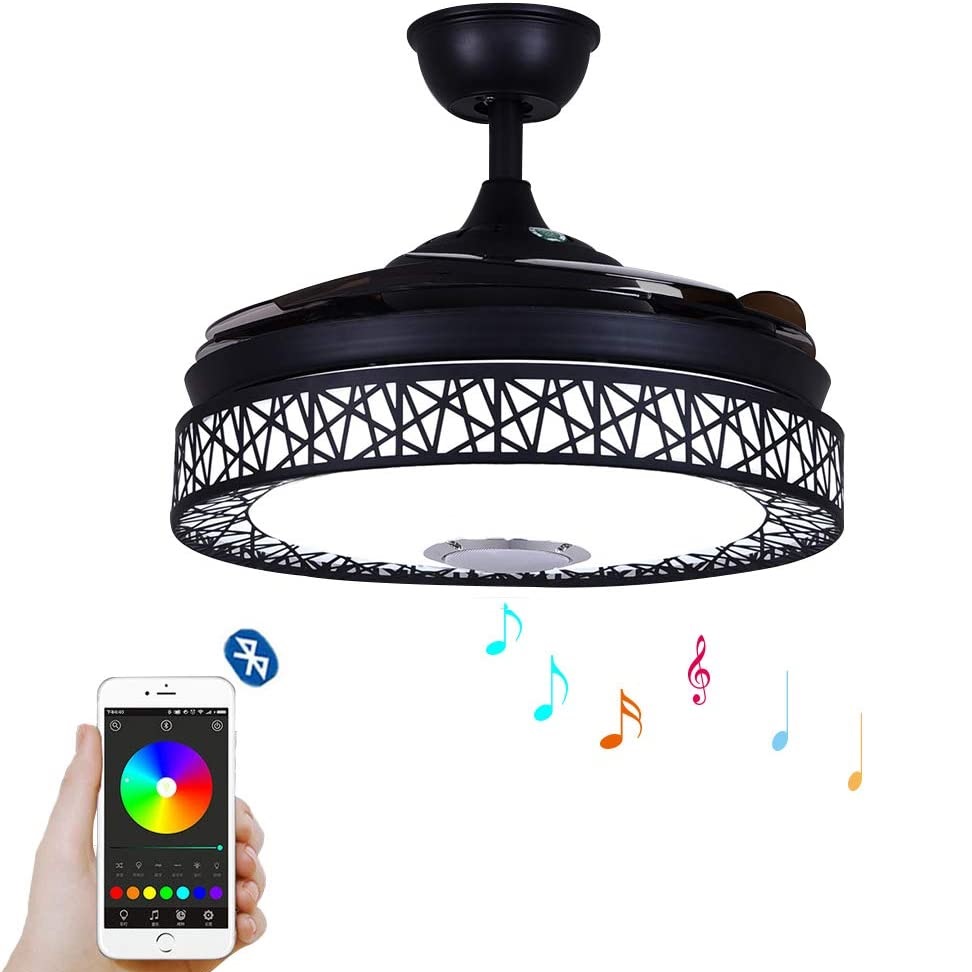 42" Retractable Ceiling Fans with Light Remote Dimmable Led 3 Color Changing Invisible Fan