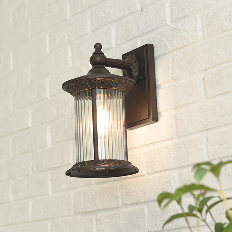 Retro Vintage Rustic Wall Outdoor Lamp Outdoor Wall Light Coffee Gold Waterproof IP44 E27 Glass Lampshade Wall Lights