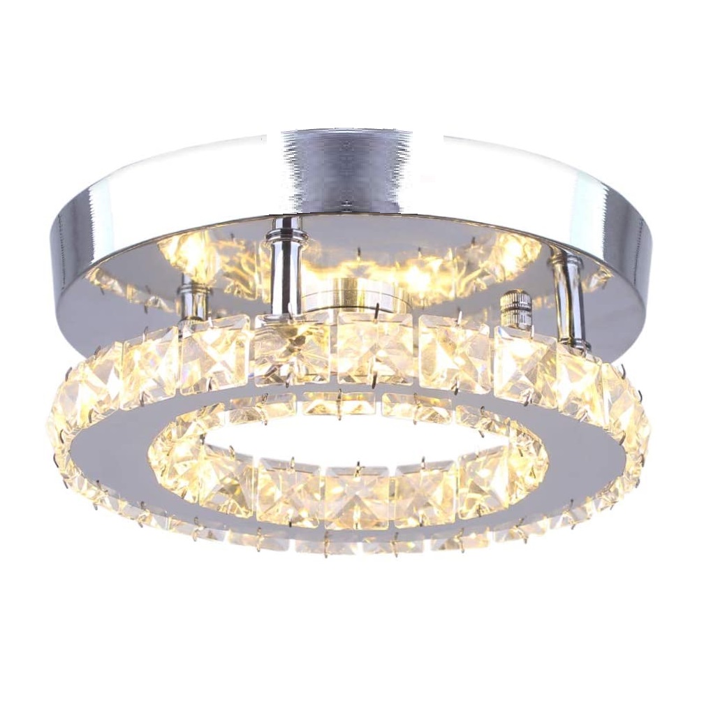 Modern Crystal Round Raindrop Chandelier Lighting Flush Mount LED Ceiling Light Fixture Pendant Lamp for Dining Room Bathroom