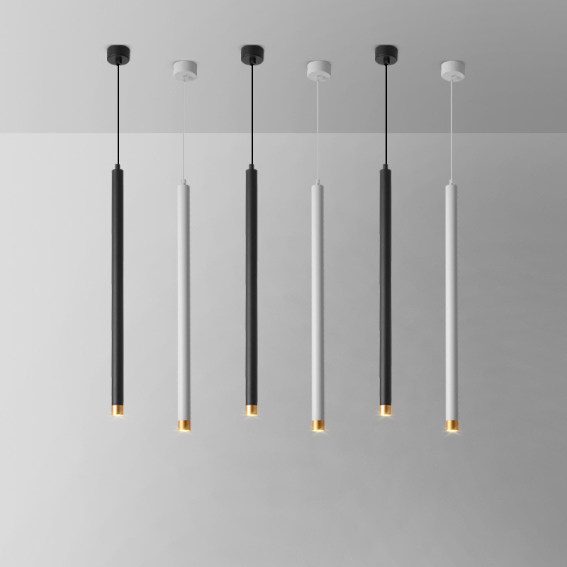 Single LED Epistar Pendant Light  Modern Long Cylinder Black White Hanging Light Fixtures for Dining Room Bar
