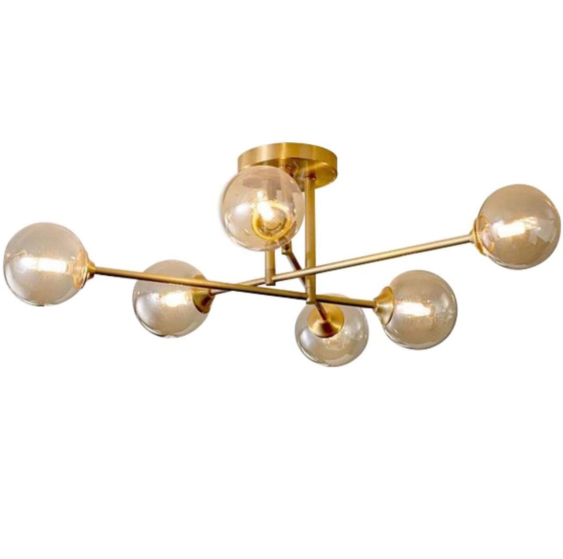 Gold 6 Lights Semi Flush Mount Ceiling Pendant Lighting Mid Century Industrial Black Light Fixture