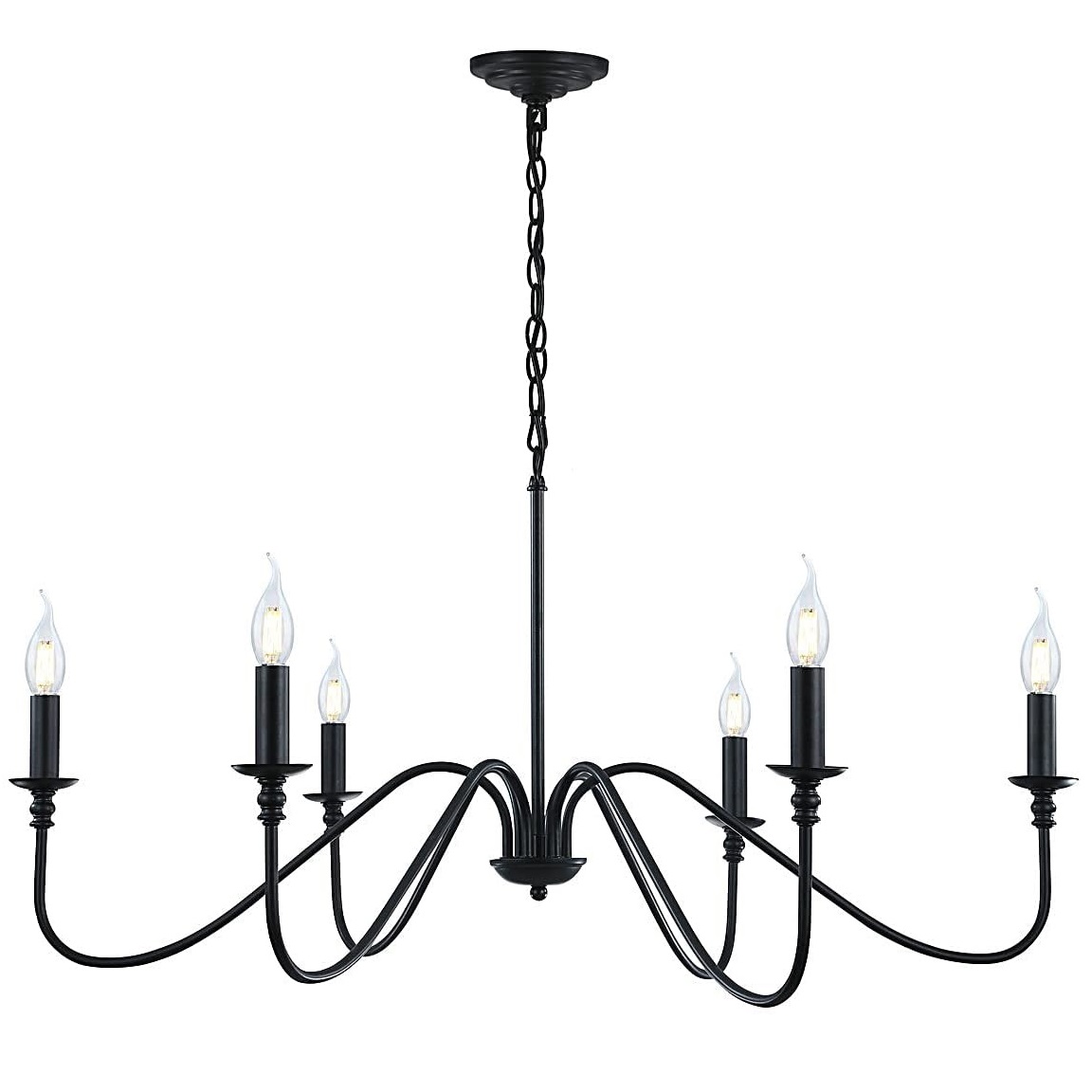 Black 6 Lights  Mid Century Industrial  Black Light Fixture Chandelier