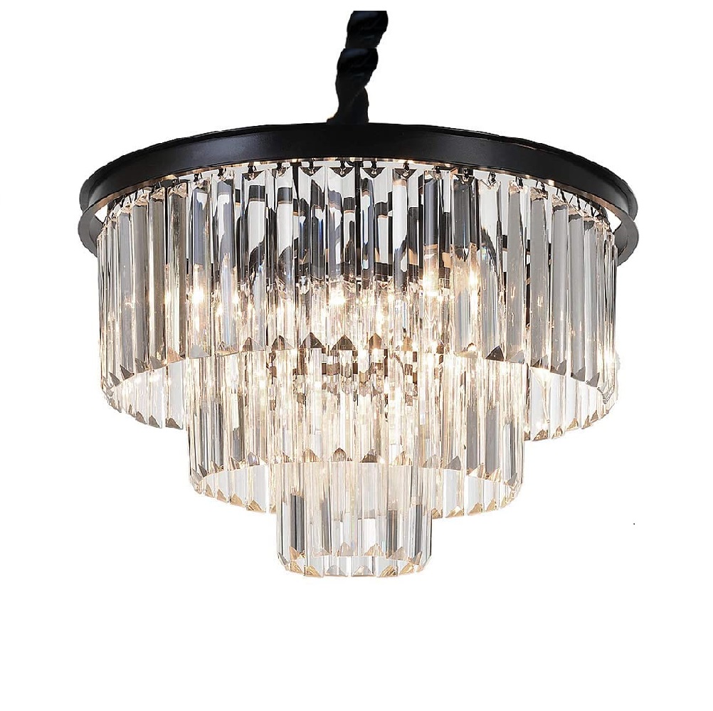 Modern D19.7" Clear Crystal Chandelier Island Lighting 6 Lights Raindrop Pendant Ceiling Light Fixture 3-Tier for Living Room
