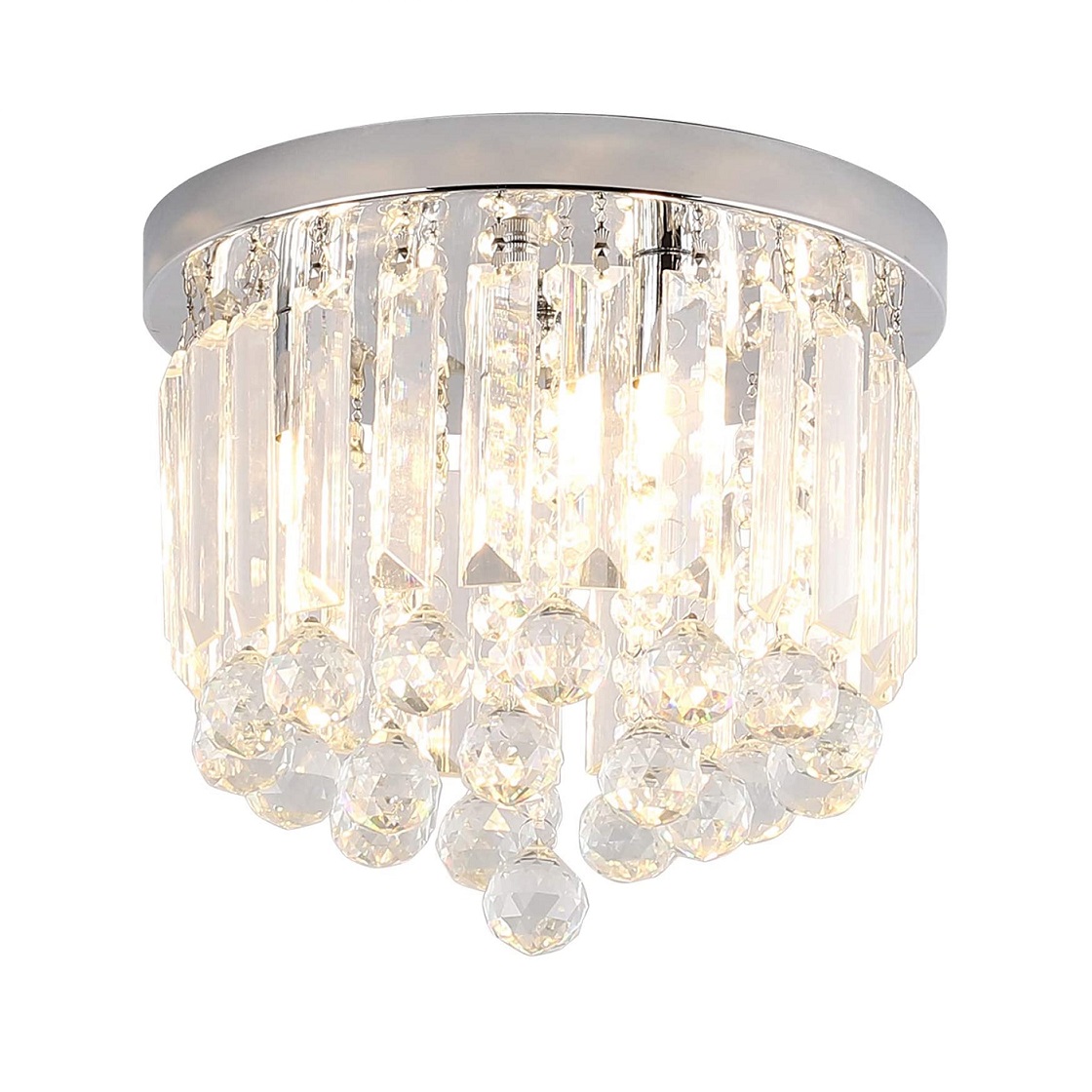 3 Lights Mini Chandelier K9 Crystal Flush Mount LED Ceiling Pendant Lamp Chrome