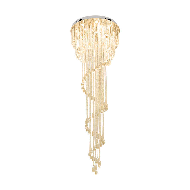 Romantic Modern Spiral Ceiling Lighting 4-Bulb Crystal LED Staircase Chandelier for Living Room Lobby