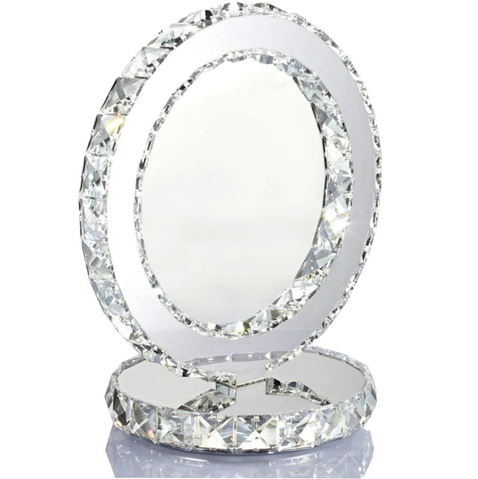 Crystal LED  Ring Circle Silver Desk Table Lamp Light