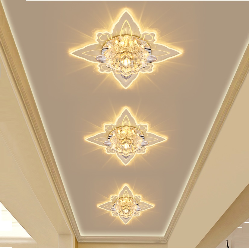 Luxuriousness Flower Clear Crystal LED Ceiling Light Modern LED Corridor Flush Mount Lighting Fixture