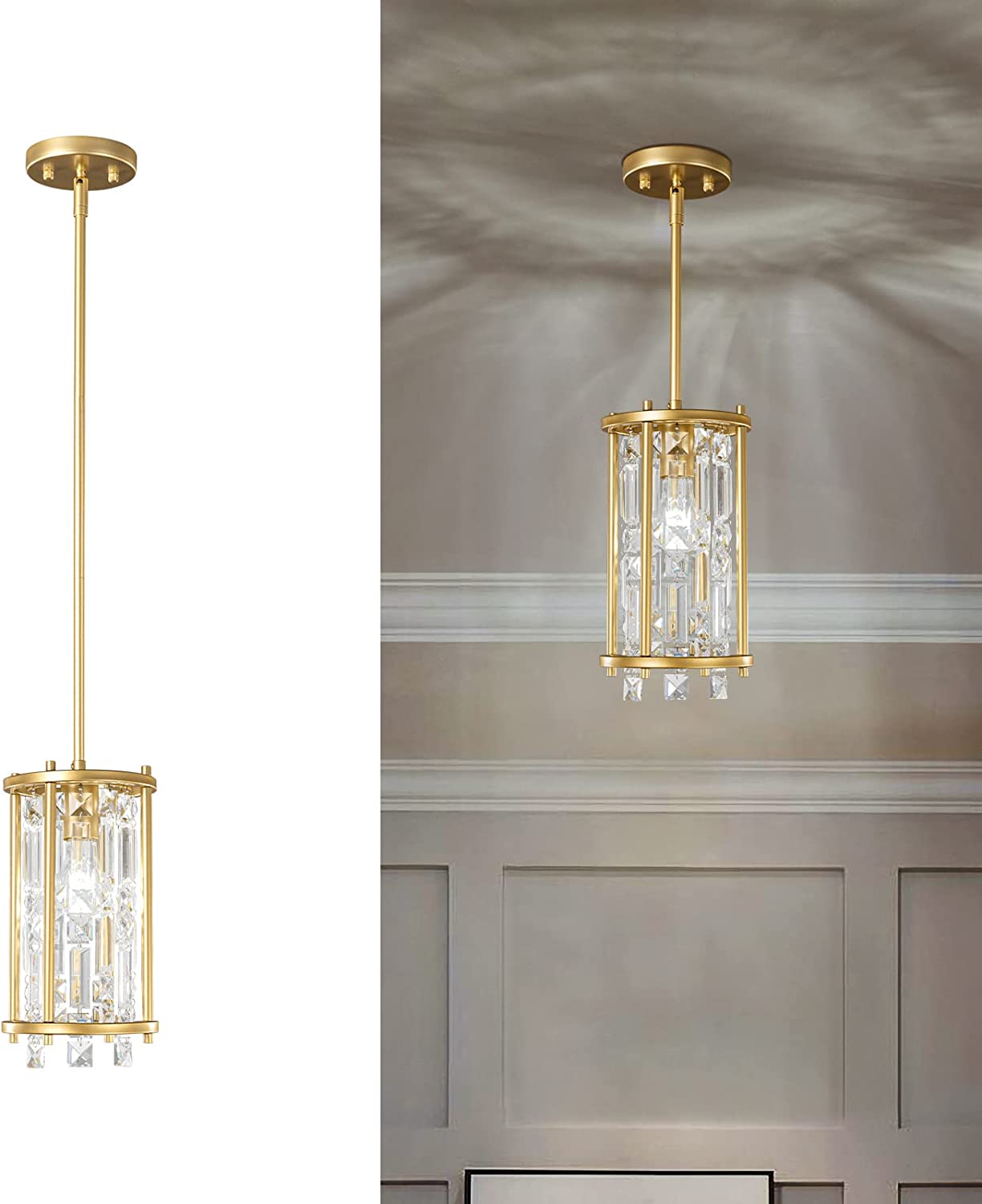 Modern 1 Light Black Adjustable Pendant Light Fixture Kitchen Island Dinning Room Bedroom Mini Crystal Chandeliers