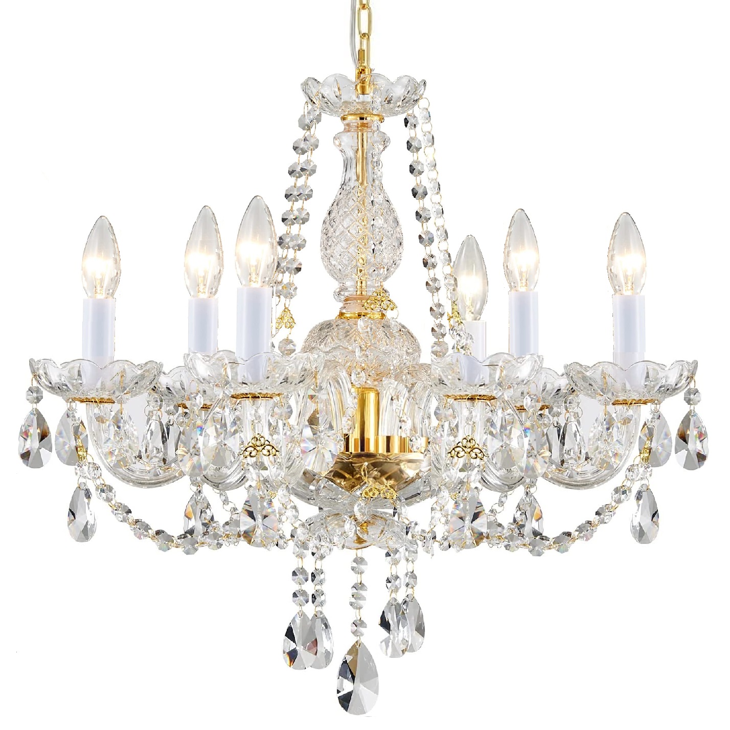Modern K9 Crystal Chandelier with 6 Lamps Gold Finish and Brass