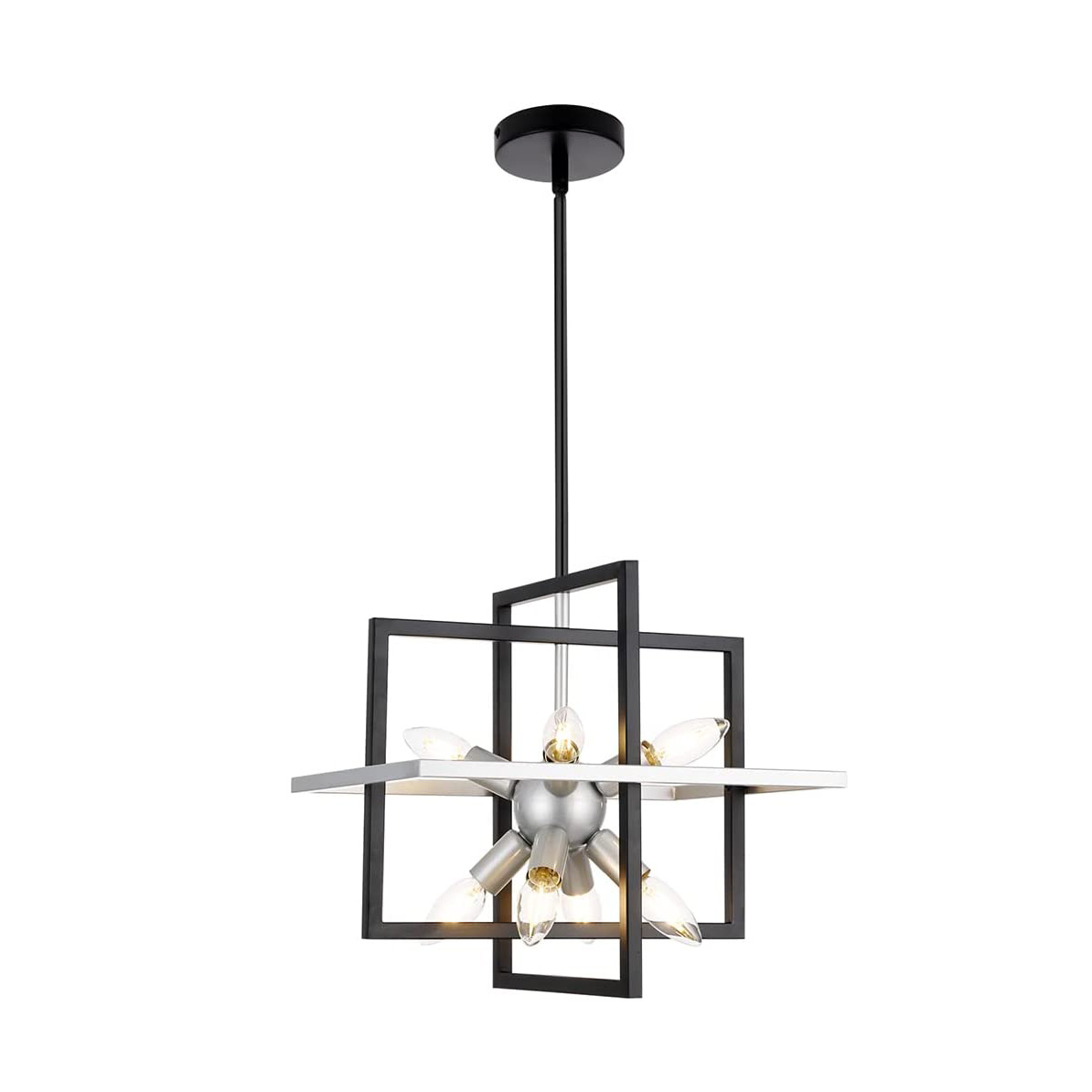 Lantern Pendant Light Black  Finish Metal Dining Living Room Foyer Bedroom Kitchen Island Entryway Light Fixture Chandelier