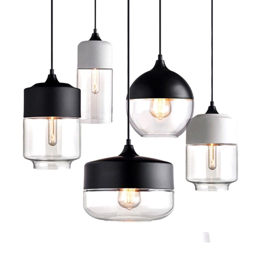 Modern Ceiling Pendant Light Clear Glass Black Metal Hanging Droplight Nordic Art Deco Chandelier