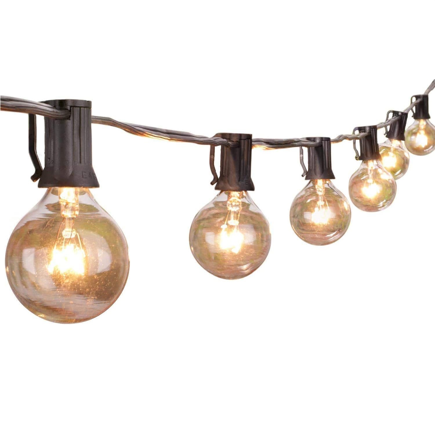 Black Outdoor String Lights 25 Feet G40 Globe Lights with E12 Socket Base Clear Glass Bulbs Waterproof Connectable Hanging Light