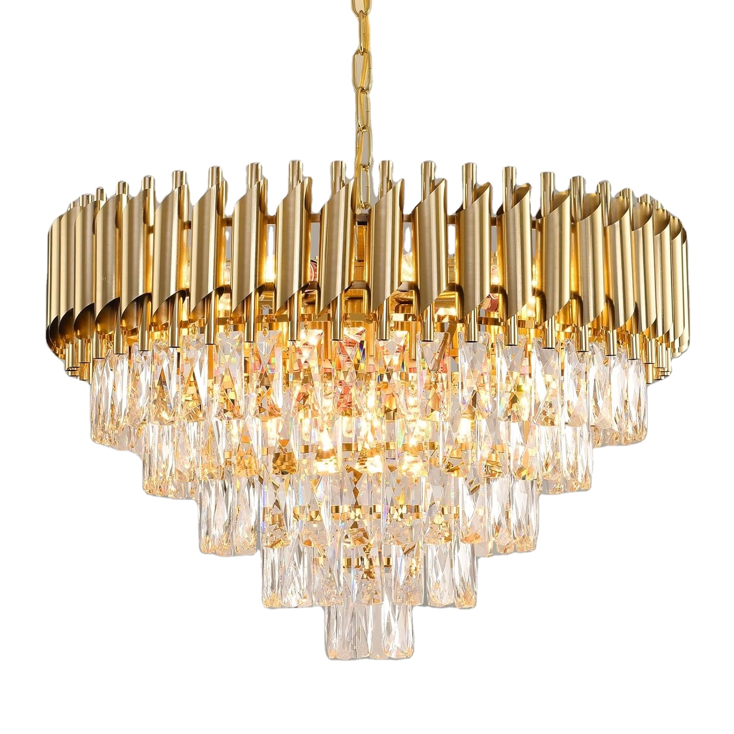 Gold Chandelier Light Fixture Modern Luxury Crystal Pendant Ceiling Light Fixture 3 Tier 4 Lights for Dining Living Room
