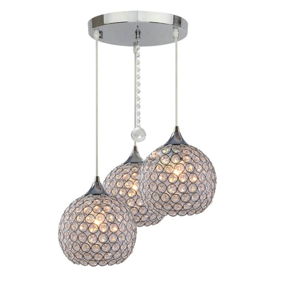 3 Lights Modern Crystal Ball Pendant Light Fixture Flush Mounted Ceiling Chandelier