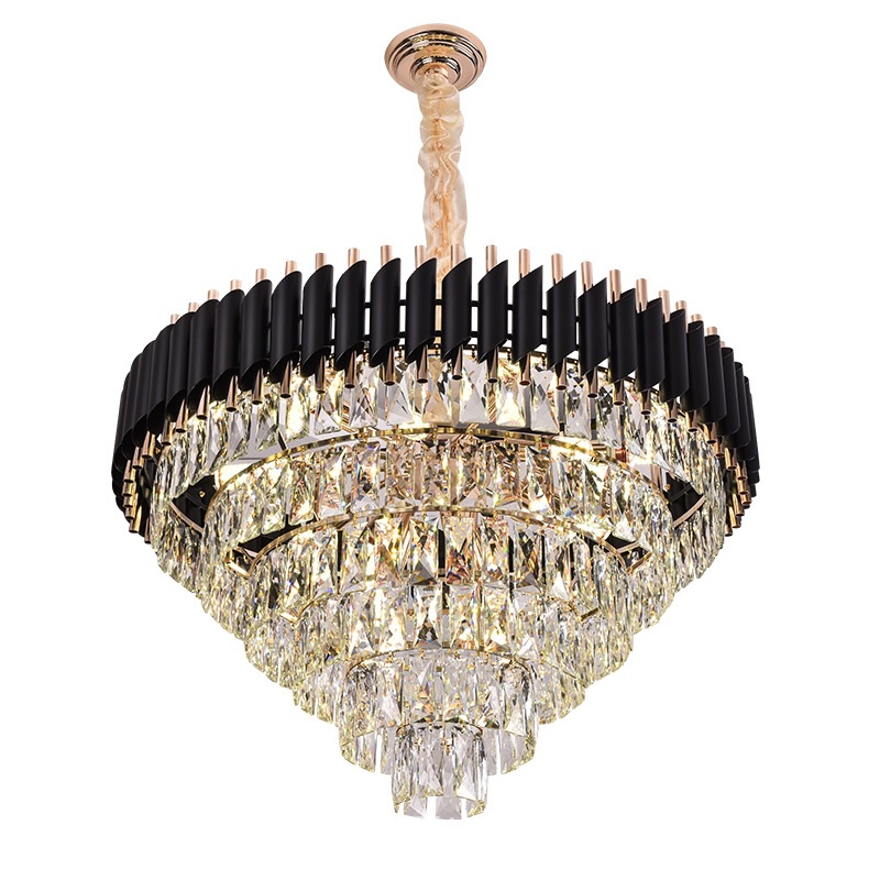 Post Modern Minimalist Designer Model Room Lighting Villa Black and Gold  Large Crystal Chandelier