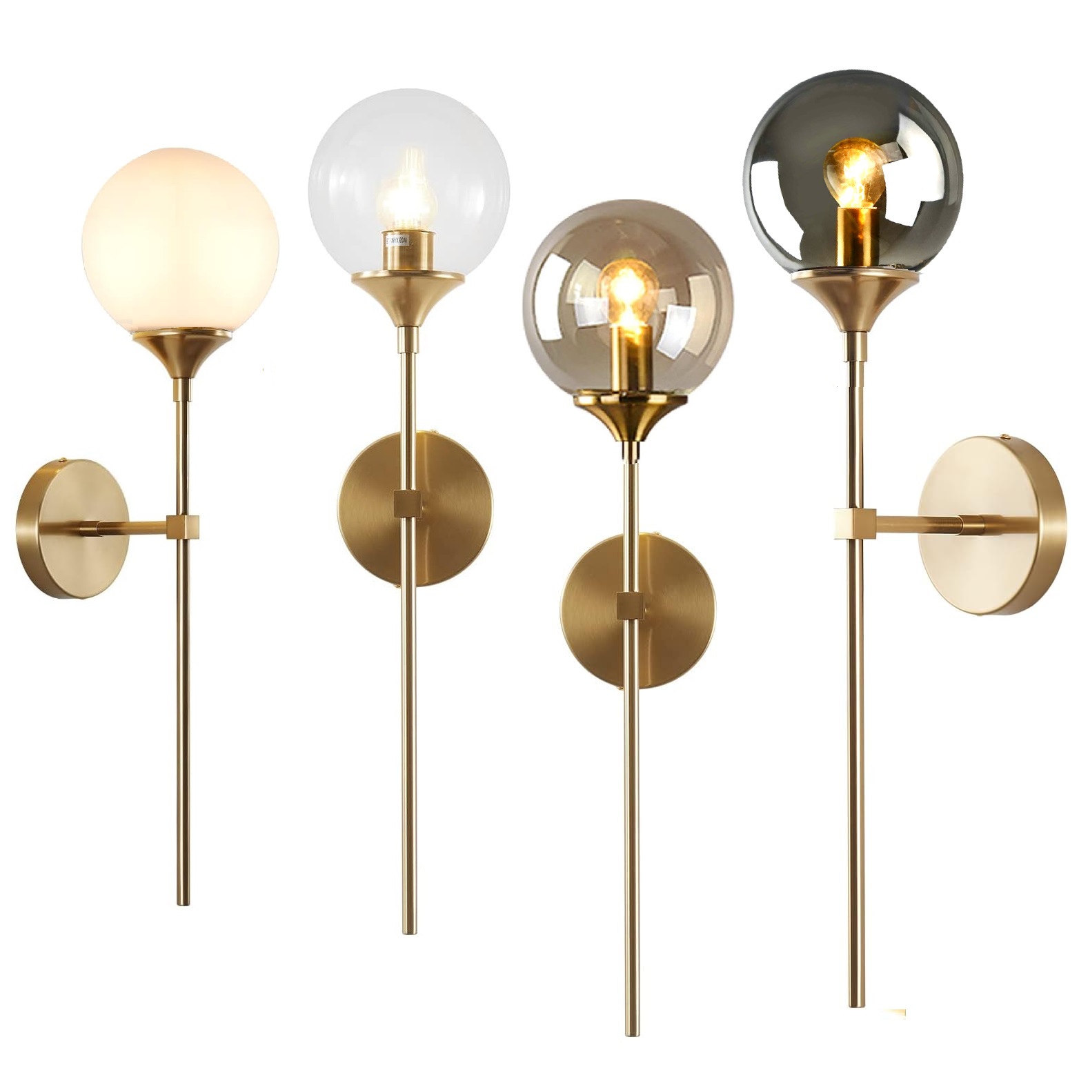 Minimalist White Gray Amber Transfarent Glass Globe Wall Sconce Light Vintage Bathroom Bar