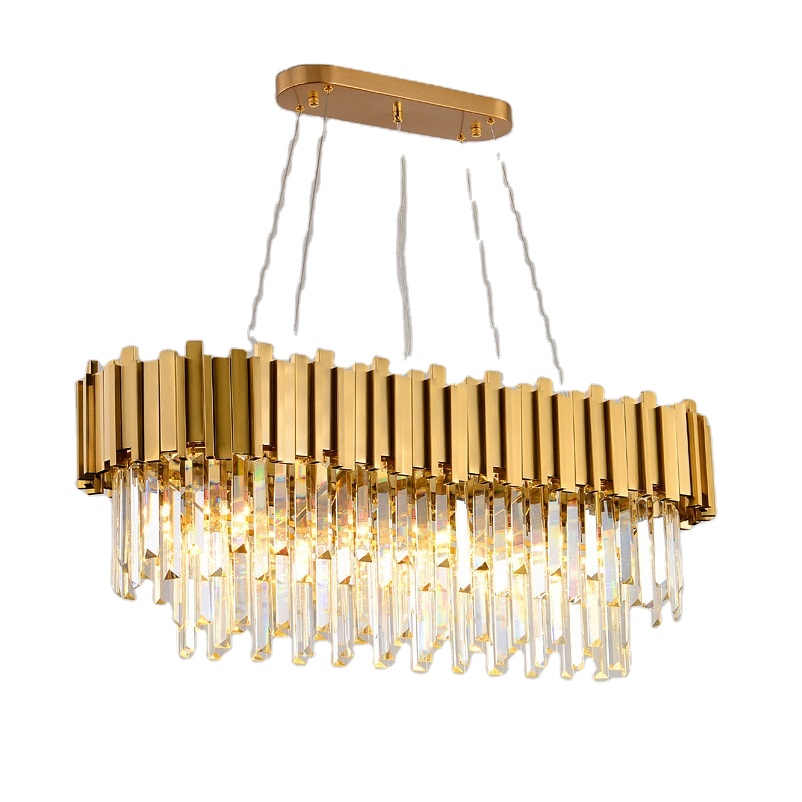 Gold Oval 8 Lights  Mid Century Industrial  Gold Metal K9 Crystal Light Fixture Chandelier