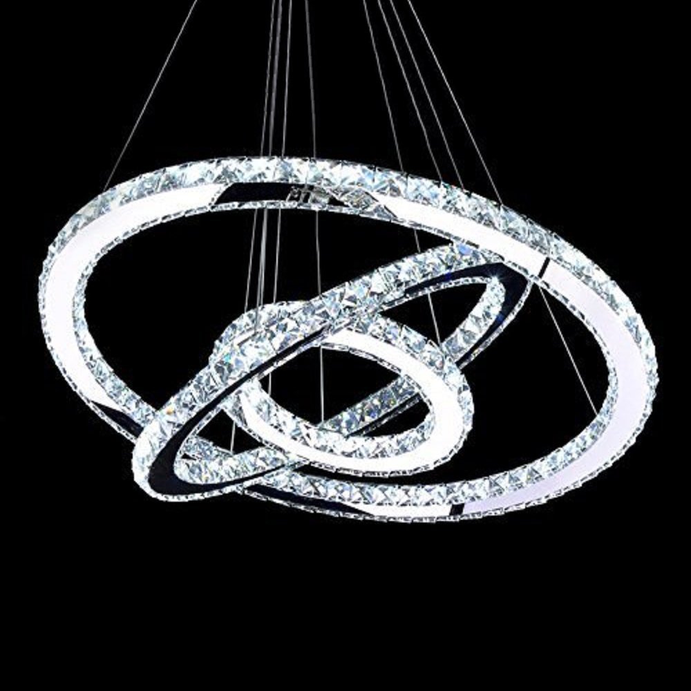 2024 New Luxury K9 Crystal 3 Rings Circle LED Stainless Steel Frame Pendant Light Chandelier