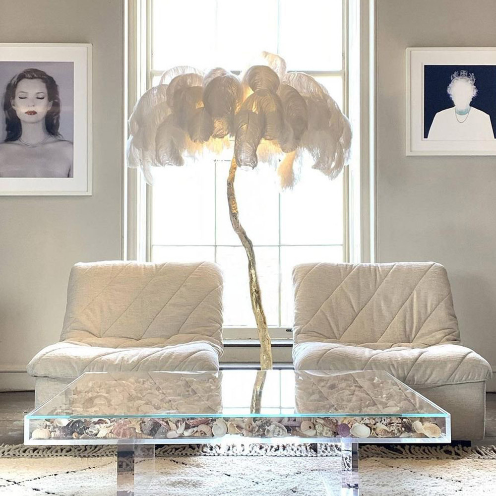 Nordic Modern Curved Luxury Ostrich Tree Stand Led Goose Bedroom Wedding Decor Feather Resin Night Lamp Floor Lamp Lighting