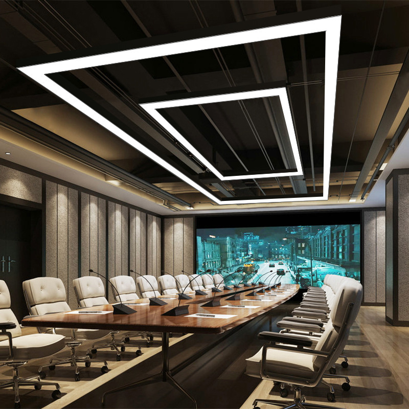 Manufacturer Led Rectangular Chandelier Office Long Strip Light Conference Room Supermarket Gym Commercial Hanging Line Light