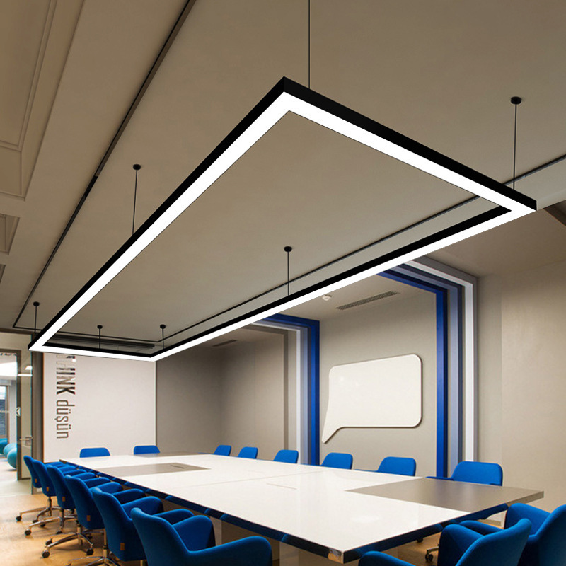 Modern LED Ceiling Hanging Light Fixture Linear Chandeliers 24w for Dining Room Kitchen Island Pool Table Bar Black Color