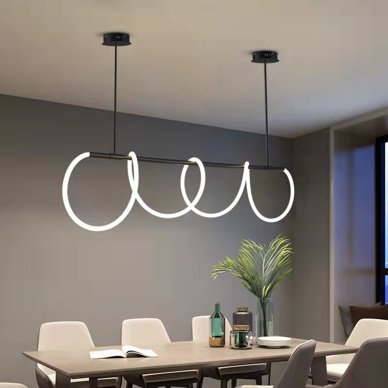 Modern Black Dining Room Kitchen Island Living Room LED Linear Hose Pendant Light Chandelier Fixture Ceiling Hanging Light