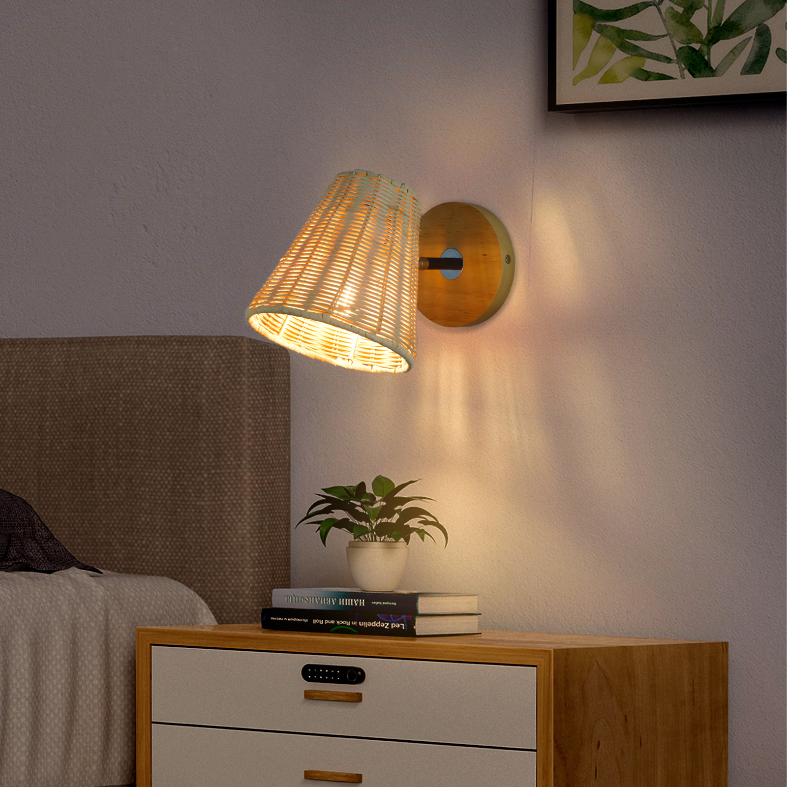 Living Room Wall Sconce Finish Rattan Shade Wall Lighting Kitchen Sconces Wall Lights Bedside Lamp Bathroom Vanity Lights