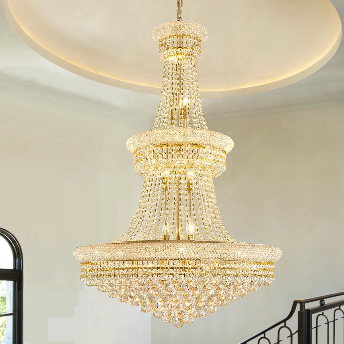 Modern Gold Crystal Chandeliers Large Foyer Chandelier Fixtures for Staircase Living Room Hallway Entryway