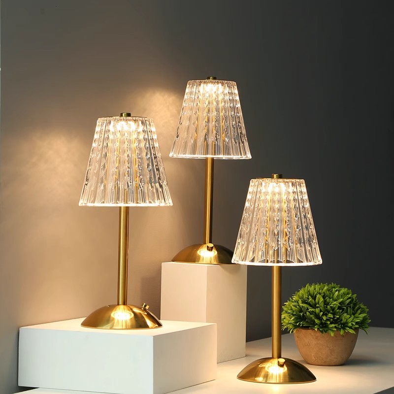 Nordic Modern Hotel Decor Bedside Luxury Desk Light  Cordless USB Rechargeable Acrylic Crystal Lampshade LED Table Lamp