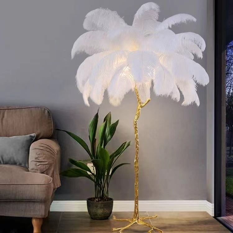 Modern Luxury Ostrich Feathers Floor Lamp Standing Home Lighting Living Room Corner  Sofa Bedside Office Romantic Standing Light