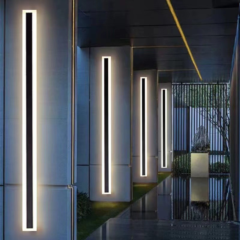 Modern Outdoor Exterior Linear Strip Metal Acrylic Wall Lamp Waterproof Garden Sconce LED Long Wall Light