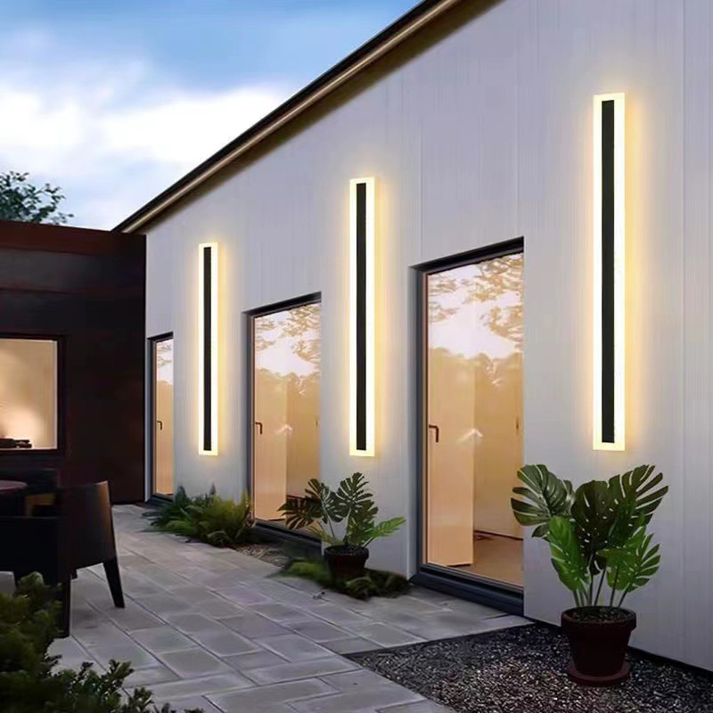 Modern Design Long Strip Shape Black White Waterproof Outdoor Ip65 Light Acrylic Stainless Steel Led Wall Lamp Light