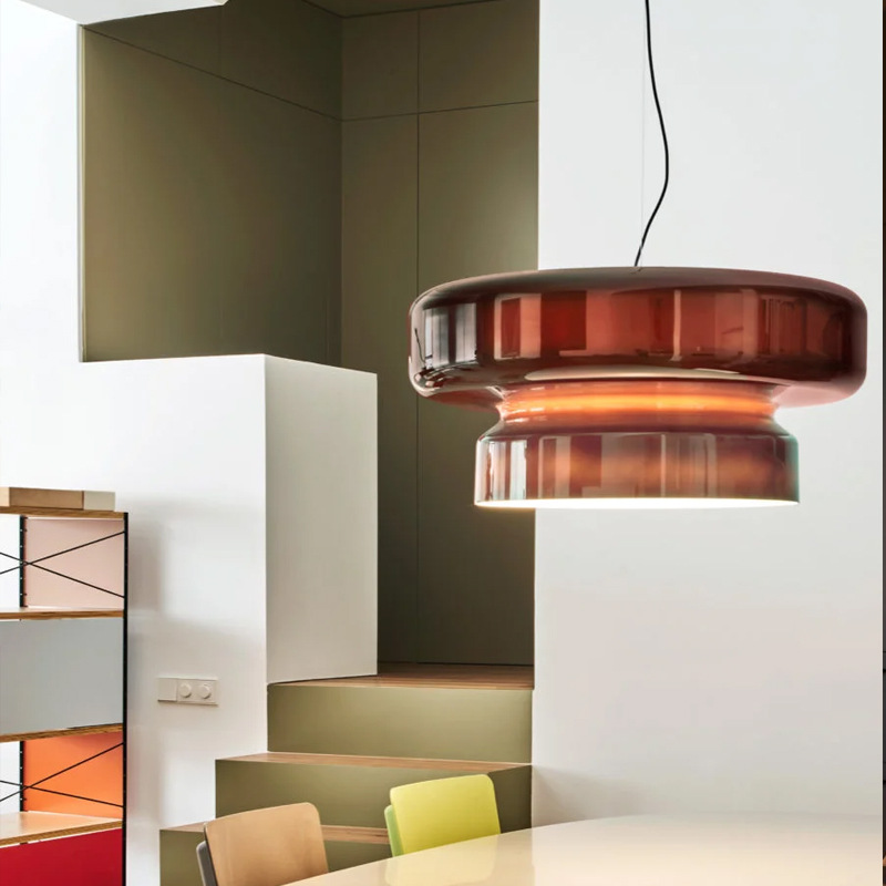 Nordic Simple Glass Chandelier Light Pendant Lamp Red purple Green Color Restaurant bar Clothing Store Coffee Shop E27 36CM