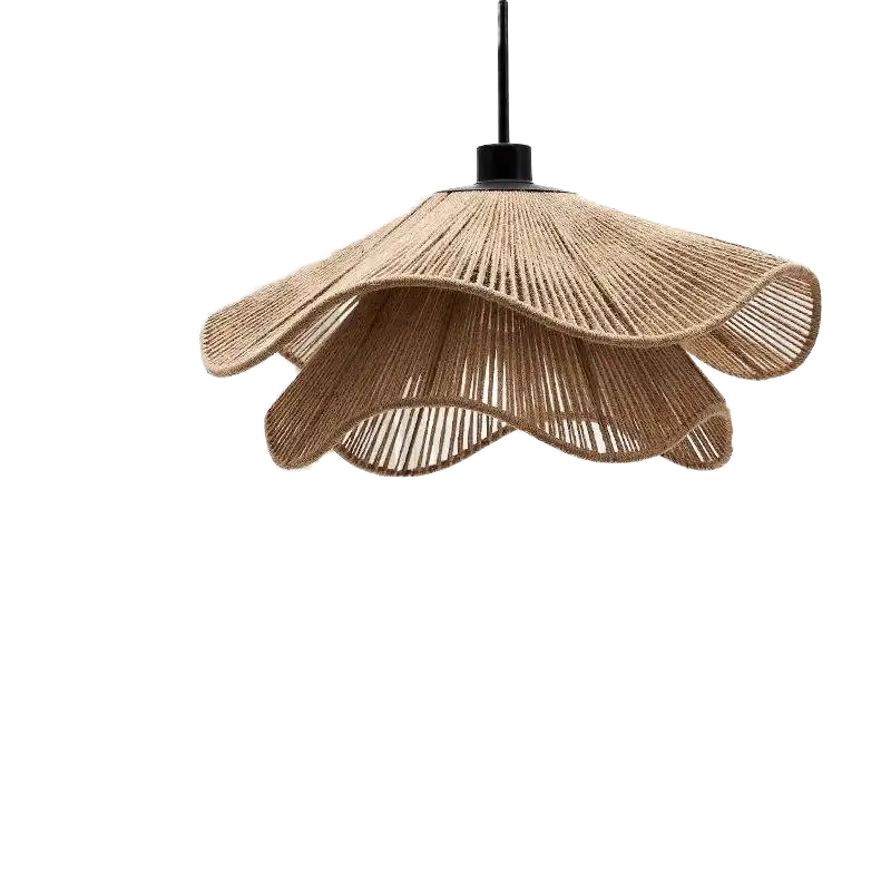 European Style Hand Woven Brown Wicker Rattan Paper Rope  Pendant Light Indoor Home Hotels Hanging Chandelier