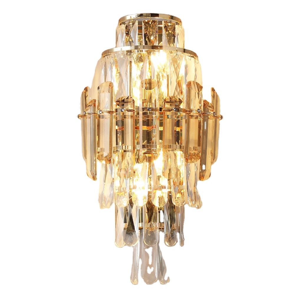 Modern Crystal Wall Lamp  E14 Crystal Wall Sconce Light with Amber or Grey K9 Crystal