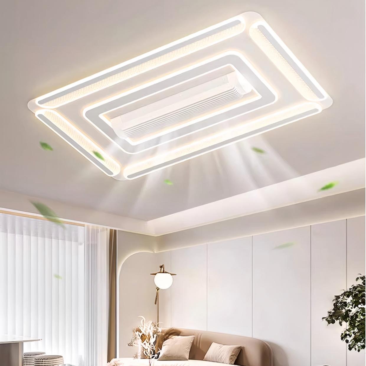 LED Bladeless Fan Lamp for Bedroom Modern Square and Round Bladeless Ceiling Fan With Light Flush Mount White Smart Fan Light